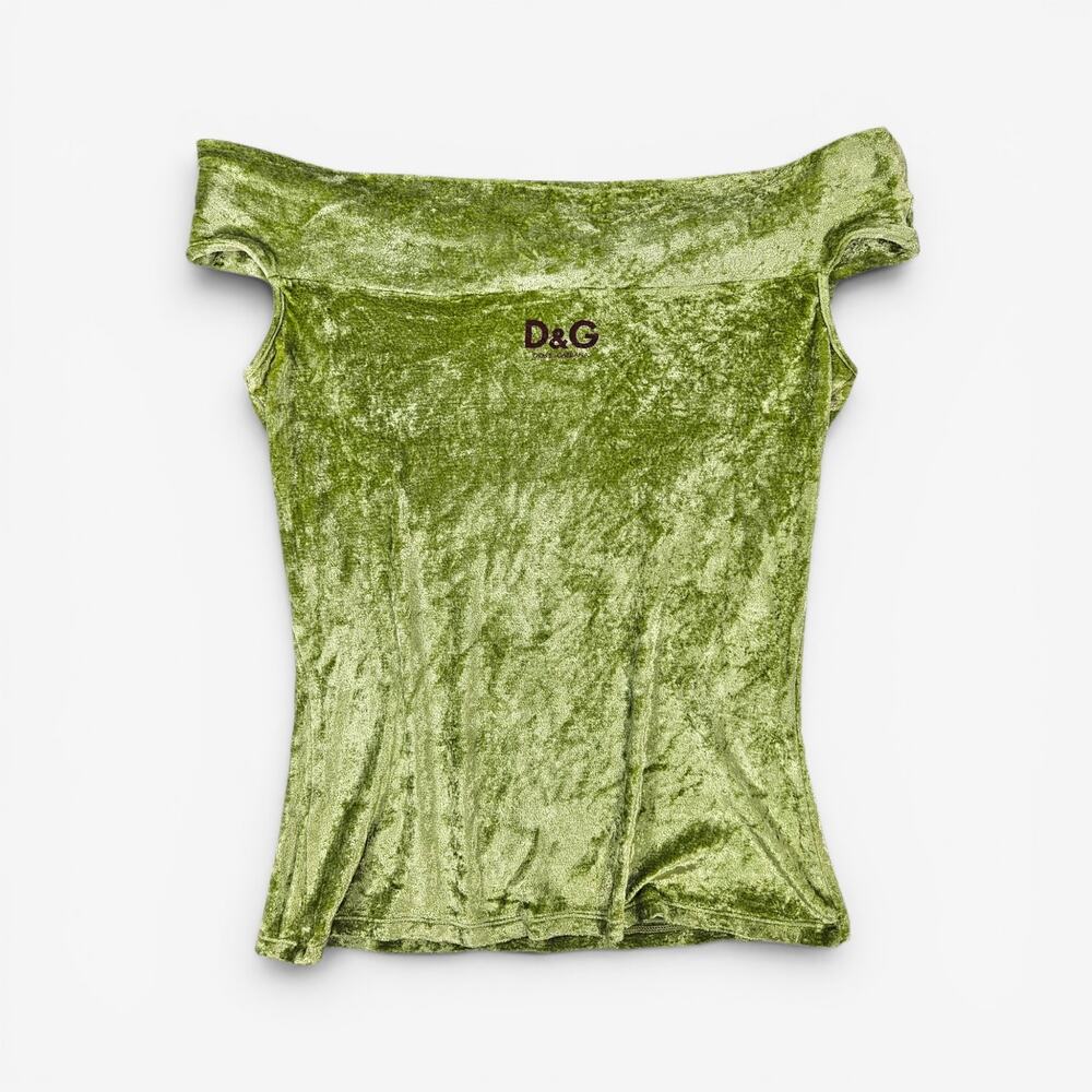 Y2k D&G Crushed Velvet 'Freedom' Off-Shoulder Top - Medium - Picture 2 of 8